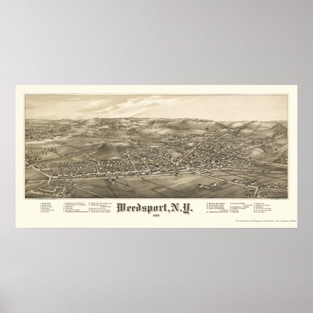 Póster Weedsport, Novo Mapa Panorâmico - 1885 (Frente)