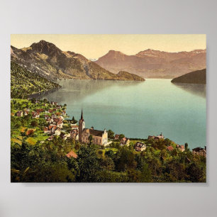 Póster Weggis, Rigi, clássico Photochrom da suiça