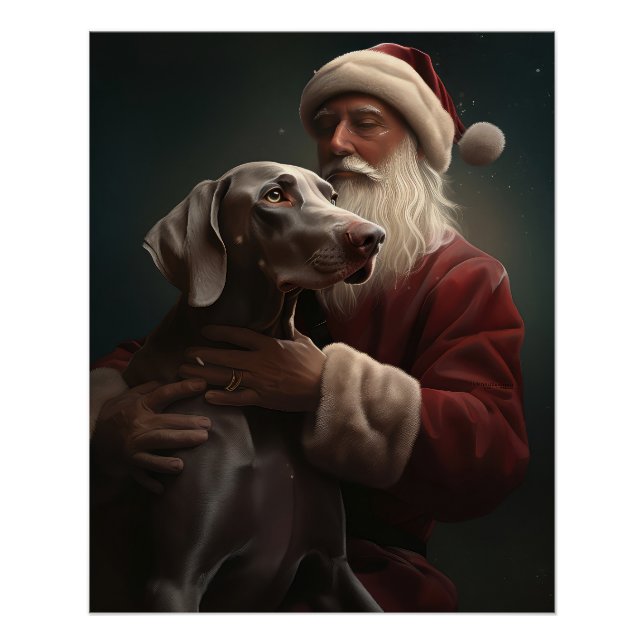 Póster Weimaraner com Papai Noel Natal Festivo (Frente)