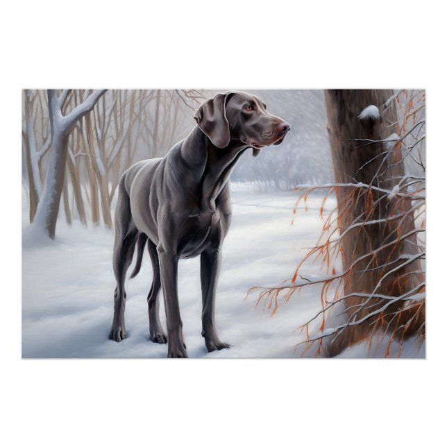 Póster Weimaraner Deixe Nevar Natal (Frente)