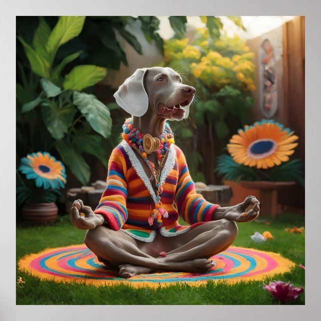 Poster Weimaraner Hippie Meditation Session Zen Garden (Frente)