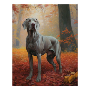 Póster Weimaraner no Outono Folhas Caídas Inspiram