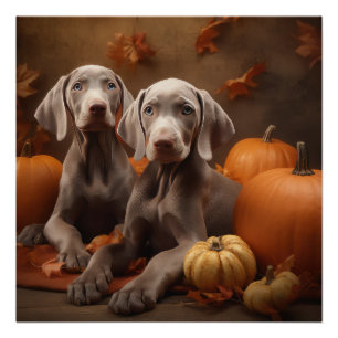 Póster Weimaraner Puppy Autumn Delight Pumpkin