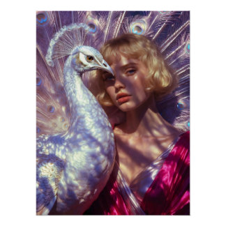 Póster Weißer Pfau und Schönheit in rosa Eleganz