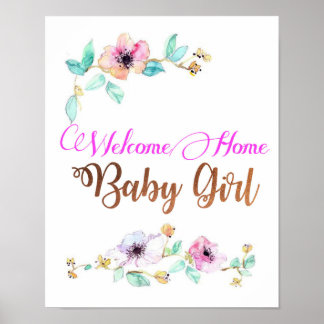 Poster Welcom Home Baby Girl com letra de cobre