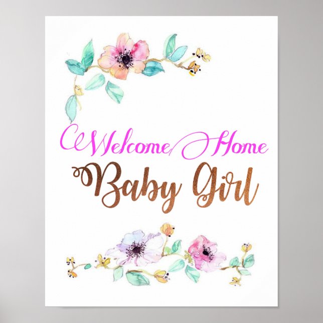 Poster Welcom Home Baby Girl com letra de cobre (Frente)