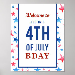 Poster Welcome 4th of July Birthday Patriotic Red Blue