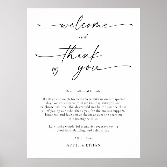 Poster Welcome and Thank You Wedding Sign (Frente)