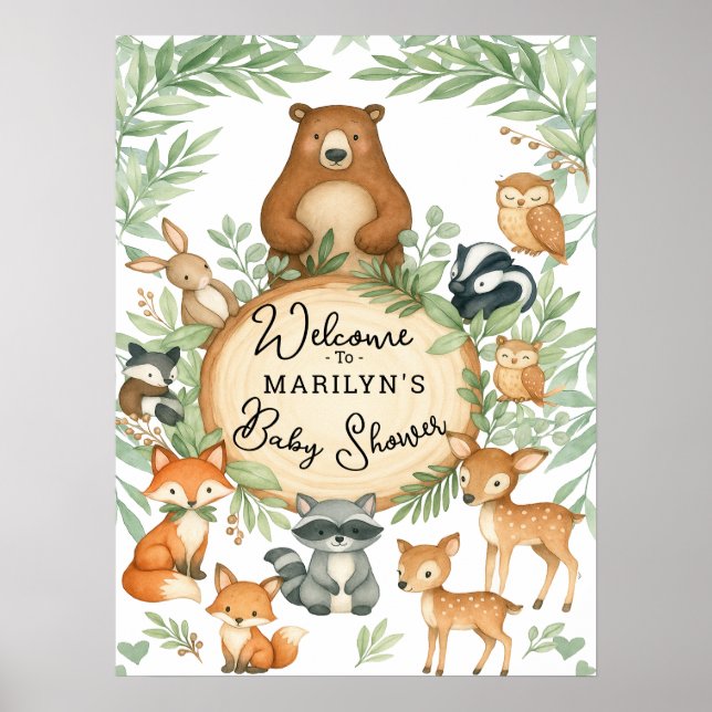 Poster Welcome Baby Shower Baby Animals (Frente)