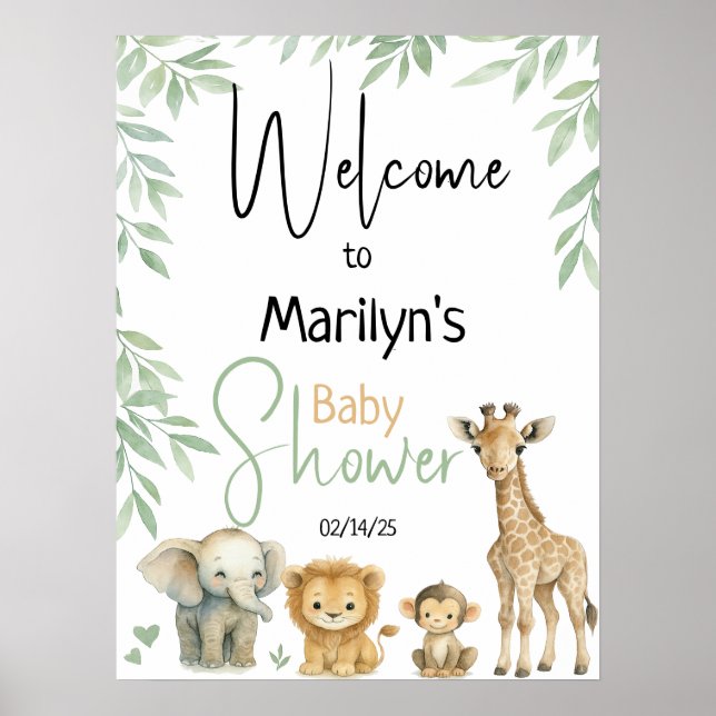 Poster Welcome Baby Shower Baby Animals (Frente)