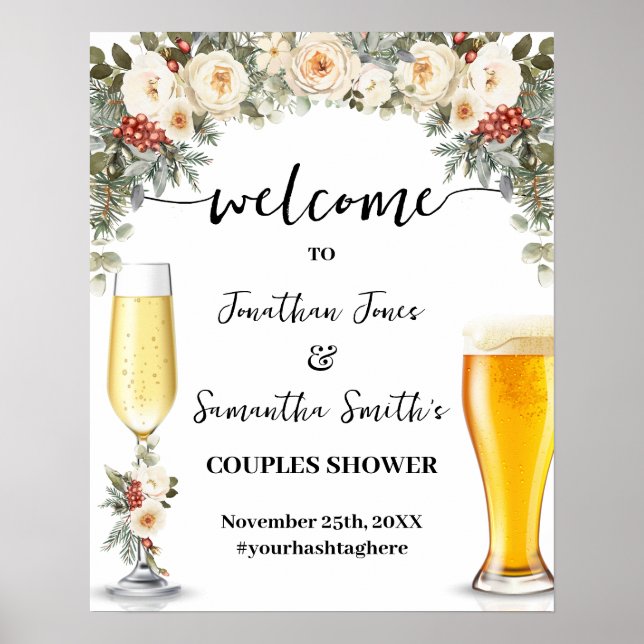 Poster Welcome Bubbles & Brews Winter Couples Shower (Frente)