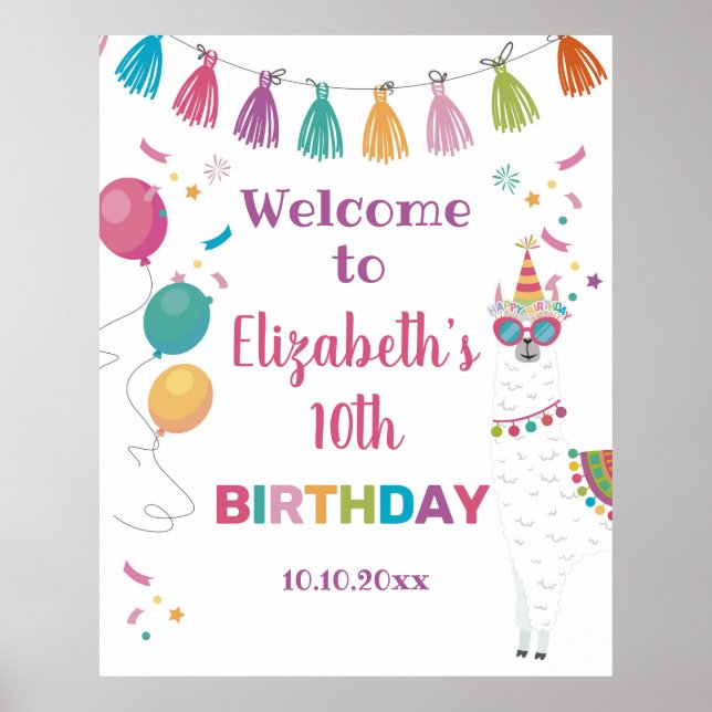 Poster Welcome Sign Llama birthday party (Frente)