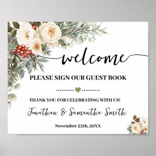 Poster Welcome Sign Our Guest Book Winter Wedding (Frente)