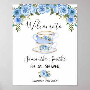 Poster Welcome Tea Bridal Shower Blue Floral sign