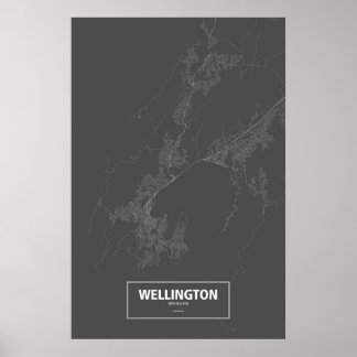 Poster Wellington, Nova Zelândia (branco no preto)