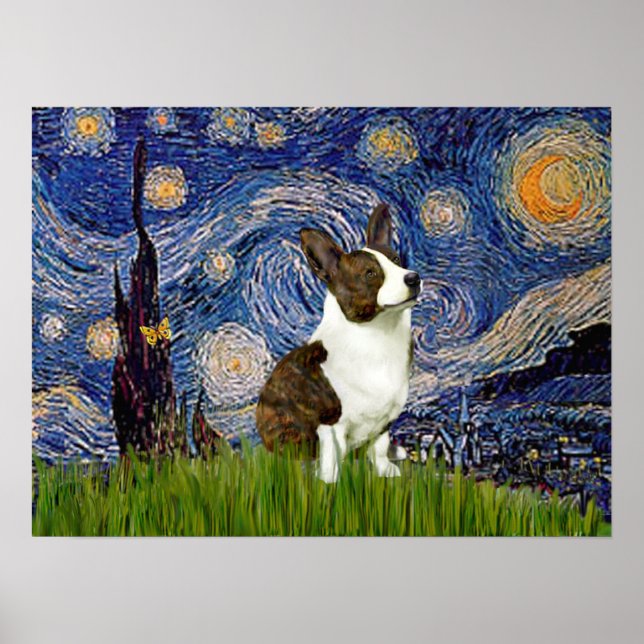 Poster Welsh Corgi Cardigan - Noite Estrelada (Frente)