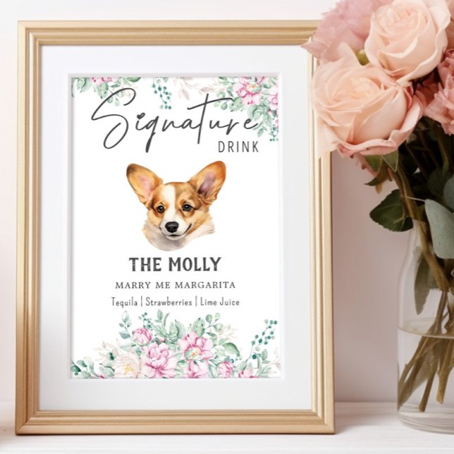 Poster Welsh Corgi Puppy Casamento Signature Drink Sinal (Criador carregado)
