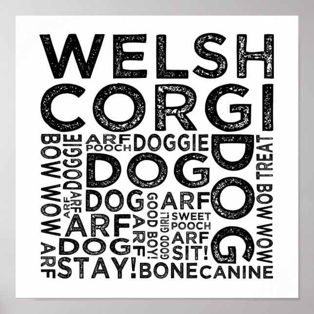 Póster Welsh Corgi Typografia (Frente)
