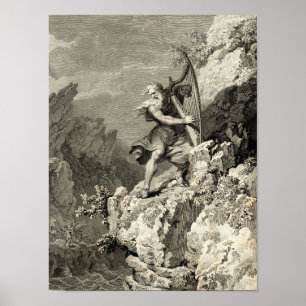 Póster Welsh Druid Tocando a Harp