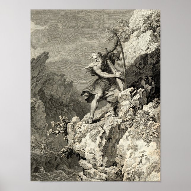 Póster Welsh Druid Tocando a Harp (Frente)