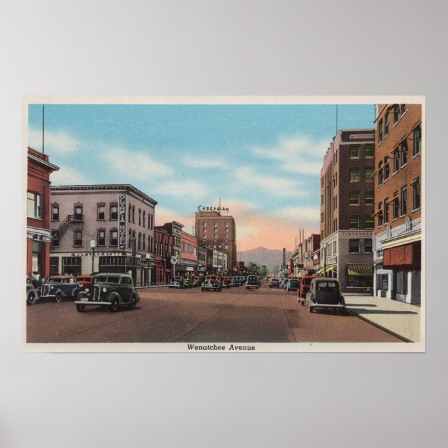 Póster Wenatchee, WA Vista de rua da Wenatchee Ave. (Frente)