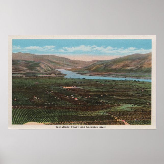 Póster Wenatchee, WAView of Valley & Columbia River (Frente)