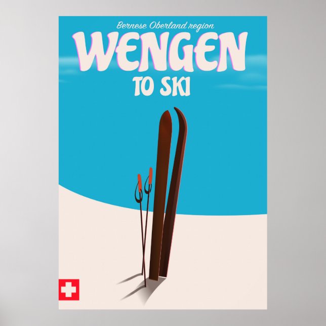 Poster Wengen, Suíça, Cartaz de Esqui (Frente)