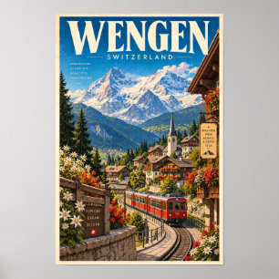 Poster Wengen Suíça Trem Alpino Cartaz de Viagem Parede