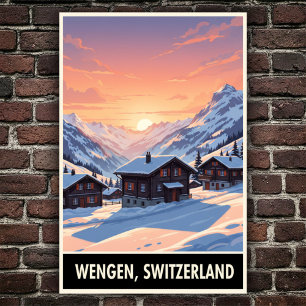 Poster Wengen, Suiça: Viagens vintage dos anos 60