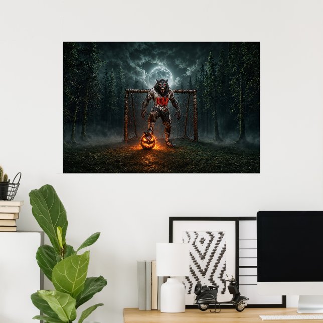 Poster Werewolf Soccer Player Halloween Horror Art (Escritório em casa)