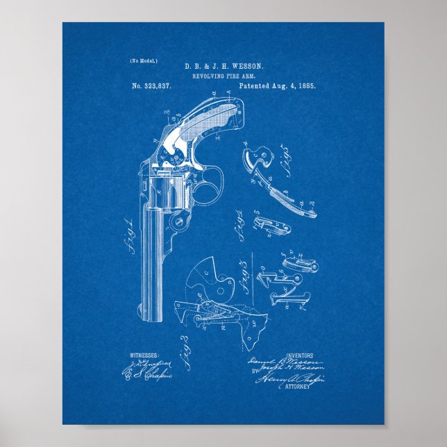 Póster Wesson Revolving Fire Arm Patent - Blueprint (Frente)