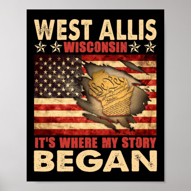 Poster West Allis Wisconsin Usa Flag 4 De Julho (Frente)