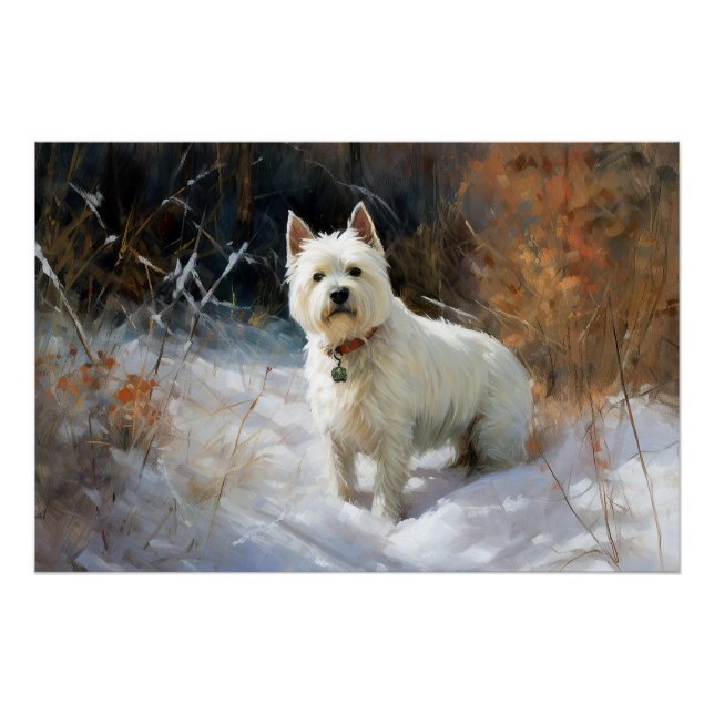 Póster West Highland White Terrier Deixe Nevar Natal (Frente)
