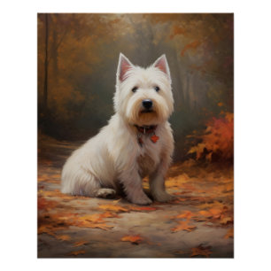 Póster West Highland White Terrier no outono deixa cair