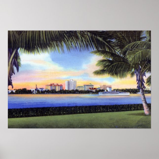 Póster West Palm Beach Florida Skyline no Sunset (Frente)