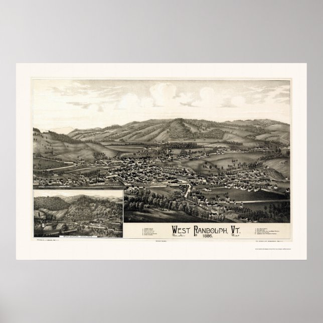 Póster West Randolph, VT Panorâmica Map - 1886 (Frente)