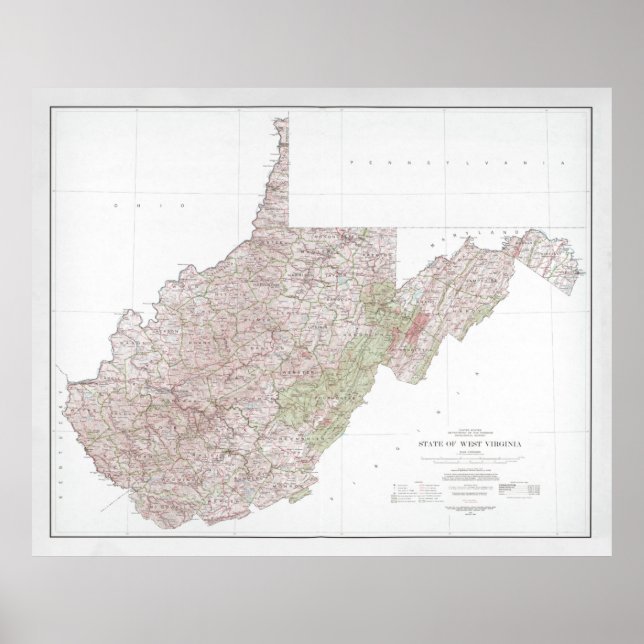 Poster West Virginia Map (1984) WV State Atlas (Frente)