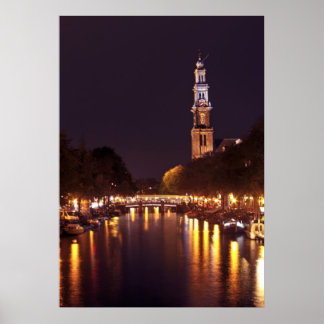 Póster Westerkerk à noite em Amesterdã, Países Baixos