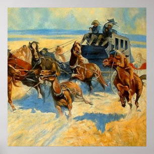 Poster Western Art "Downing the Nigh Leader"