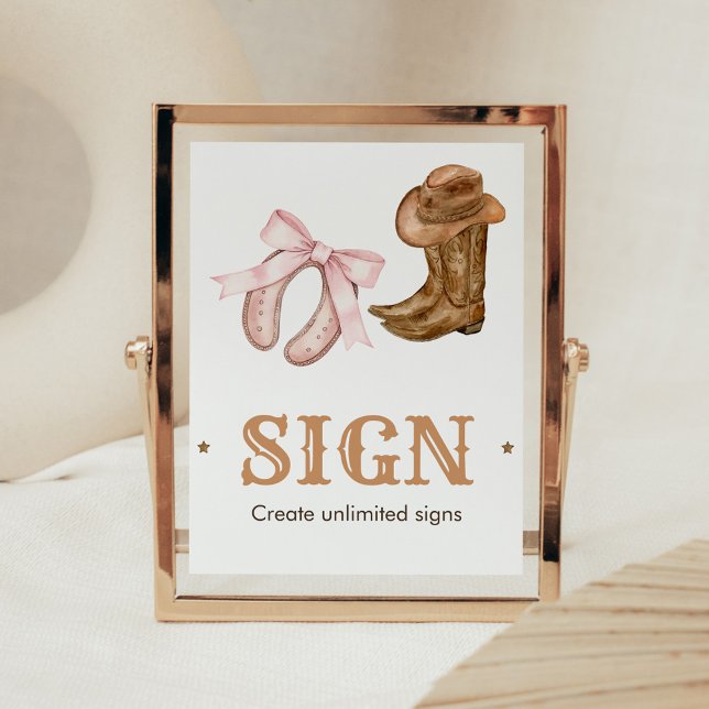 Poster Western Boots and Bows Gender Reveal Sign (Boots and Bows Gender Reveal Custom Sign)