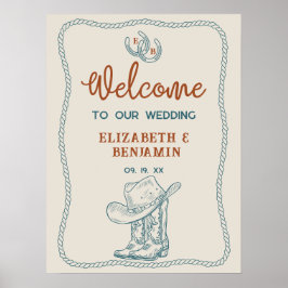 Poster Western Cowboy Boots Horseshoe Wedding Welcome