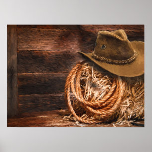 Poster Western Cowboy Hat Barn Hay
