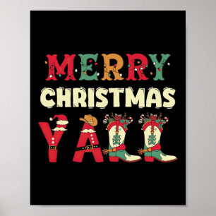 Poster Western Cowboy Howdy Feliz Natal Yall Cowgirl