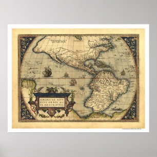 Póster Western Hemisphere Map By Ortelius 1570