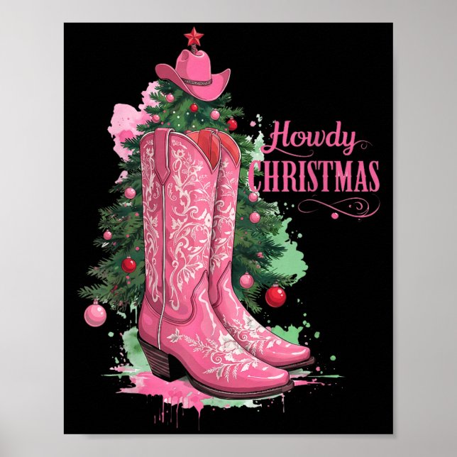 Poster Western , Howdy Christmas And Tree, Nk Cowboy Boot (Frente)