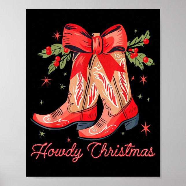 Poster Western Howdy Christmas Cowgirl Boot Coquette Bow  (Frente)