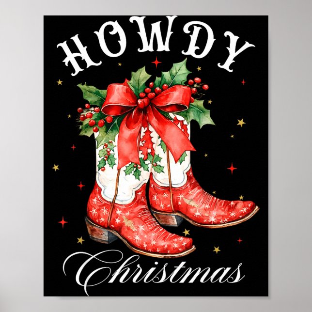 Poster Western Howdy Christmas Cowgirl Boot Coquette Bow  (Frente)