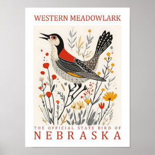 Poster Western Meadowlark Bird, Viagem do Nebraska EUA