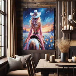 Póster Western Night Cowgirl painted print