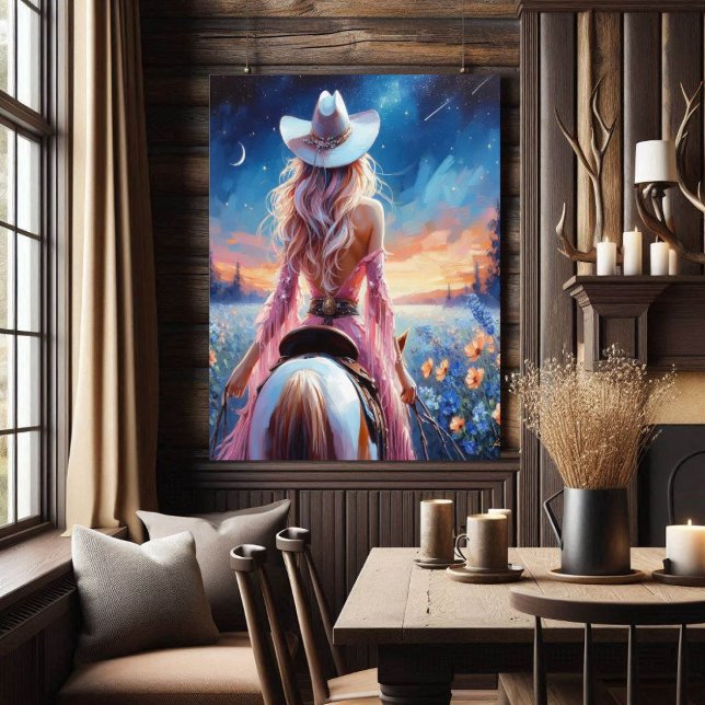 Póster Western Night Cowgirl painted print (Criador carregado)